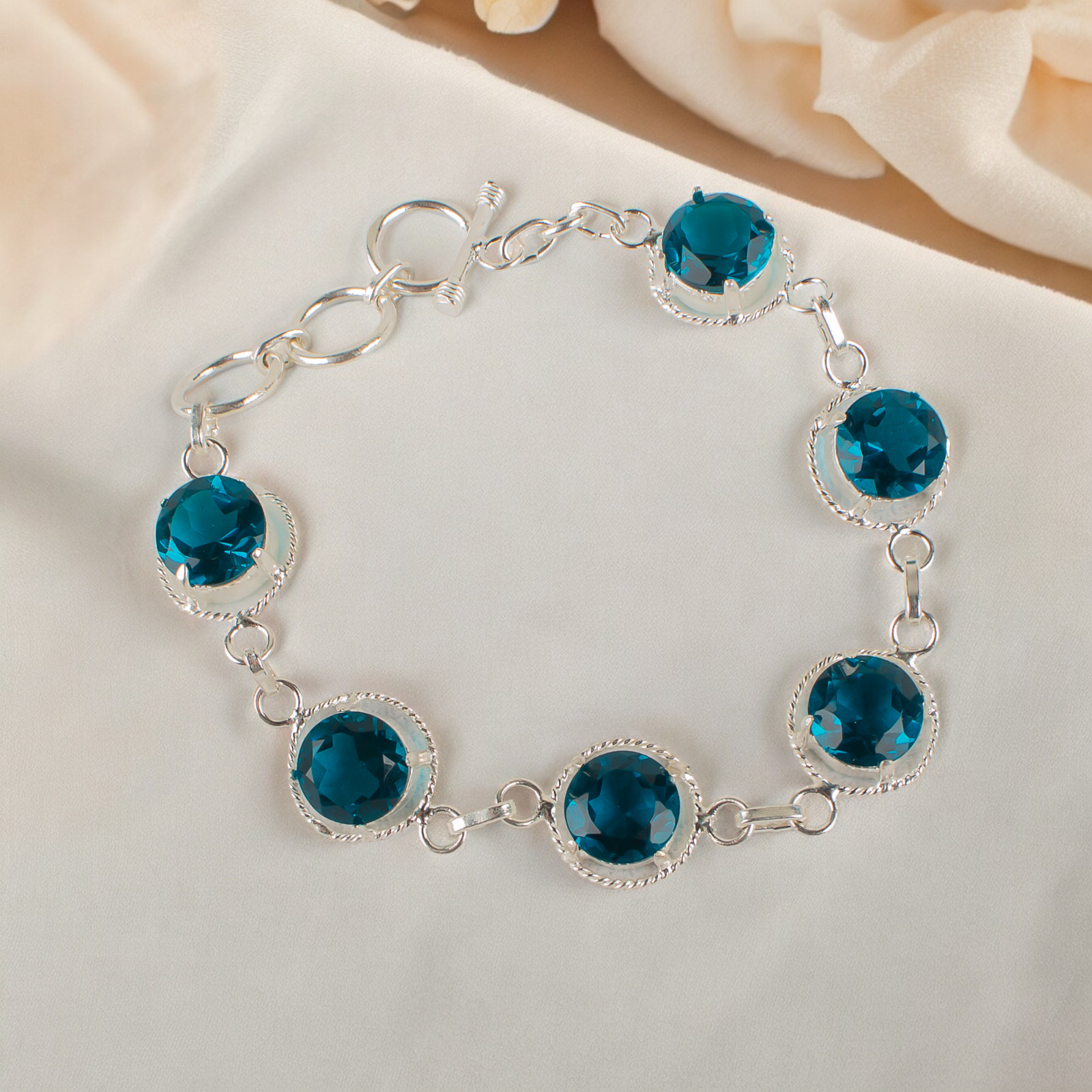 925 Silver Apatite Gemstone Jewelry Handmade Chain Bracelet 7.8″ For Girlfriend