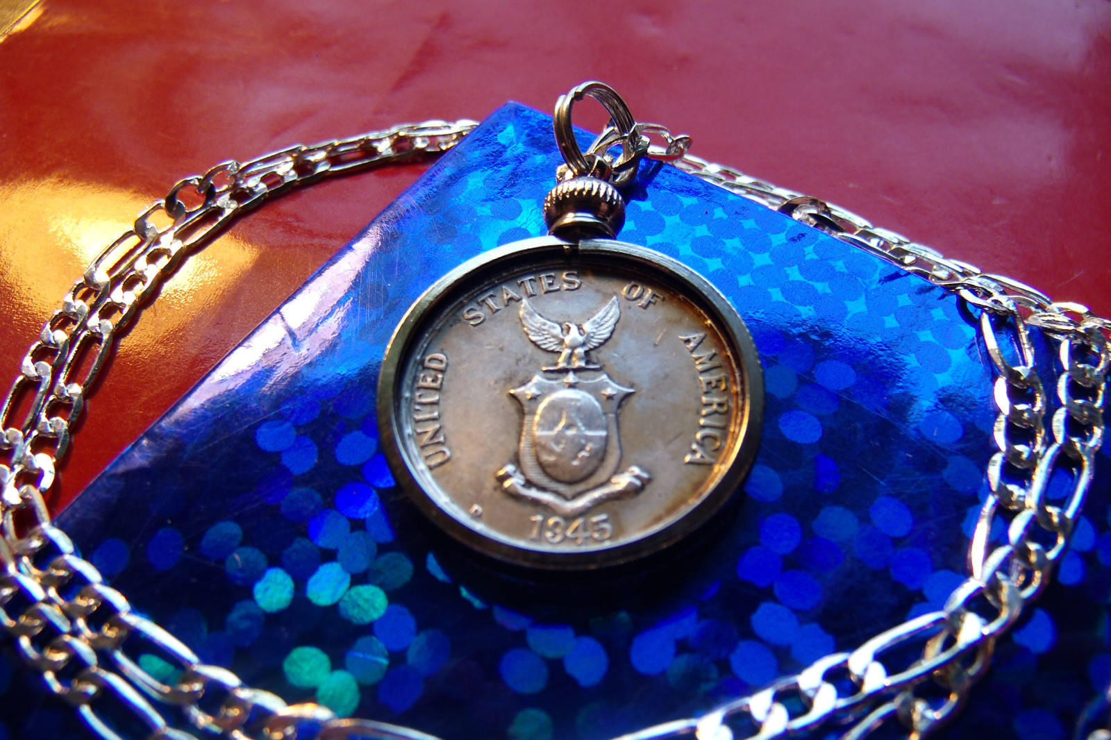 1945 Philippines Silver Perched Eagle USA Coin Pendant on a 22″ 925 Silver Chain