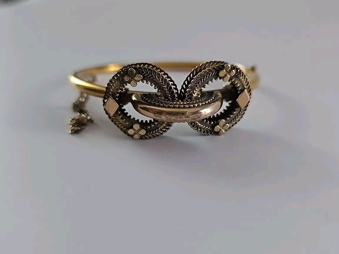 Victorian Etruscan Bracelet Gold Filled Filigree Clover Diamond Shape 6.25
