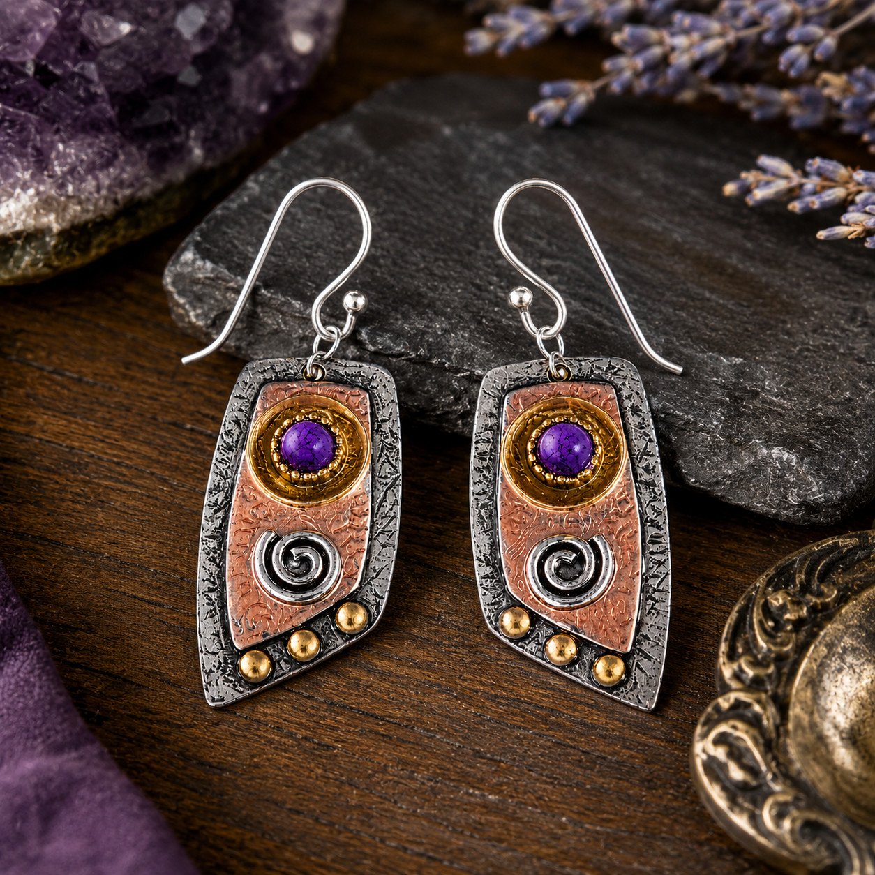Boho Style Irregular Shaped Earrings-Gold Plated SOLID 925 Sterling Silver Wires