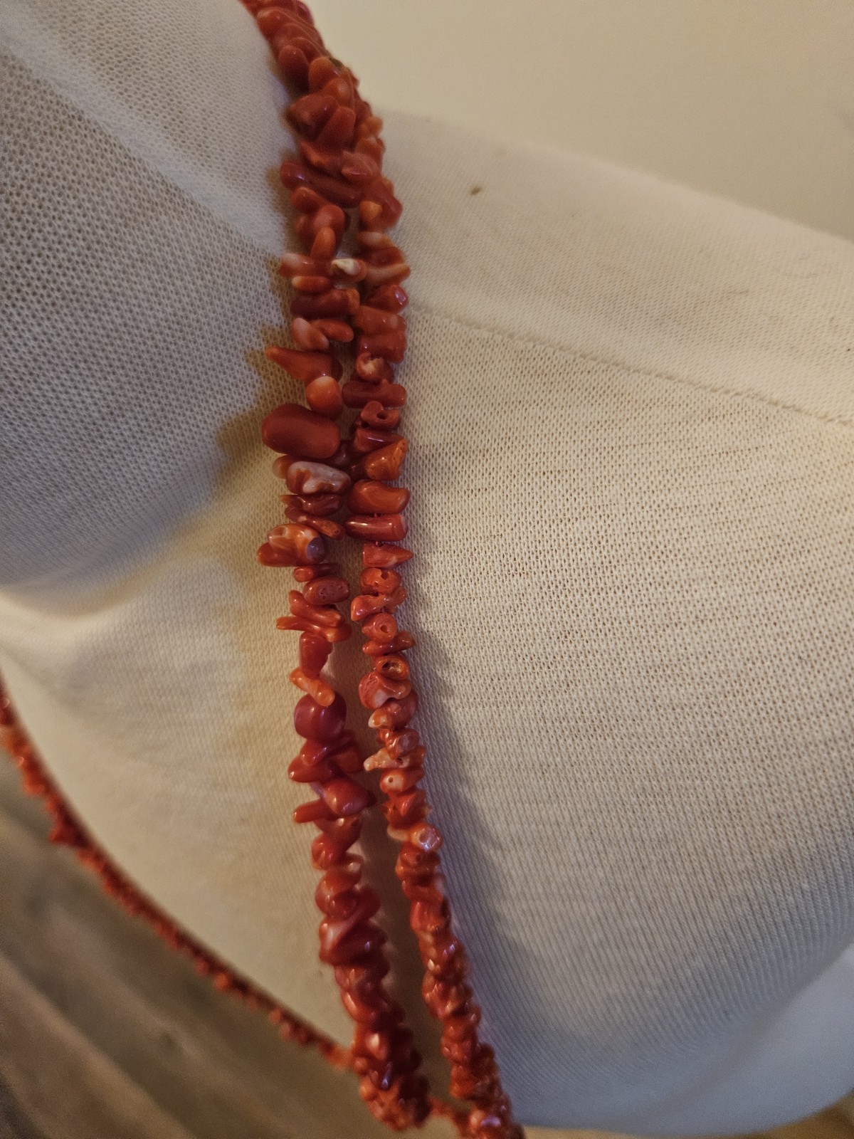 14K Gold Natural Red Coral 60″ Long 114g Multi Strand Necklace Runway Statement