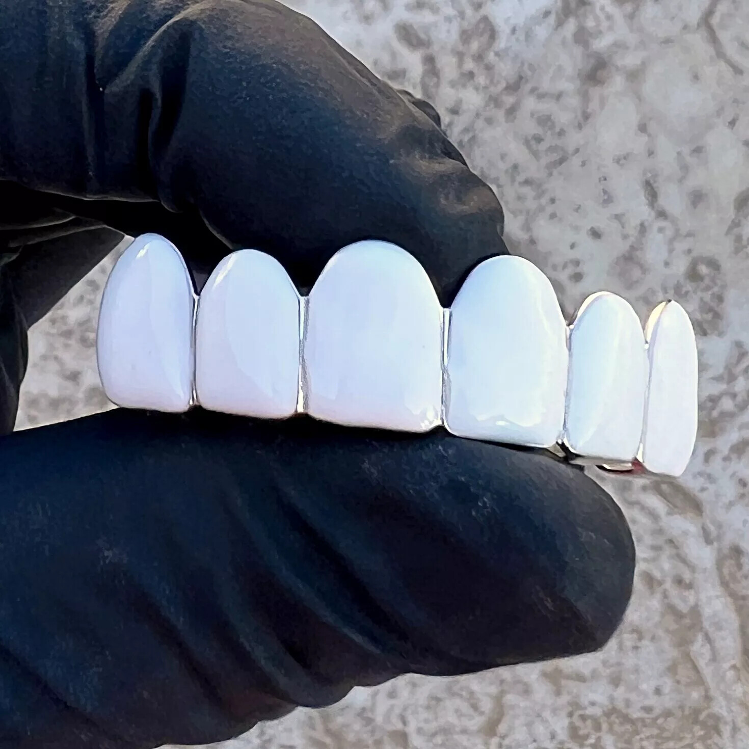 Real Solid 925 Sterling Silver White Enamel Grillz Top & Bottom Teeth Grills Set