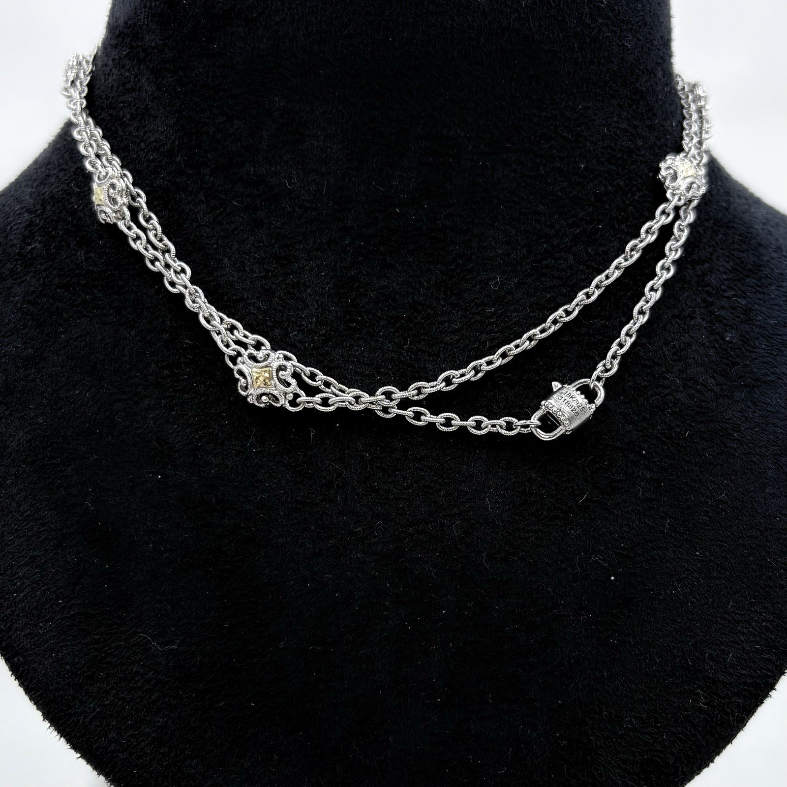 Gabriel & Co 30″ 18K Gold & Sterling Silver Station Necklace Retired 318826