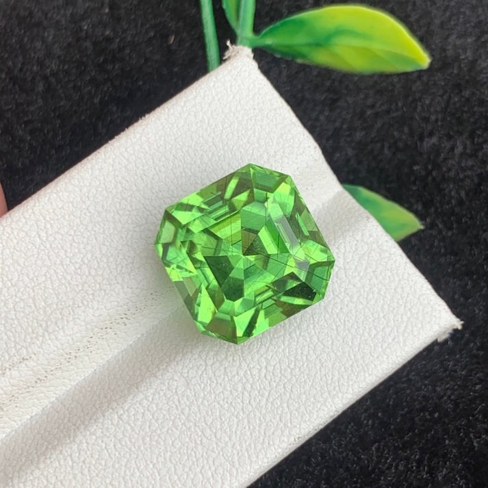 16.96 Carats Natural Rutile Green Peridot Asscher Cut From Pakistan