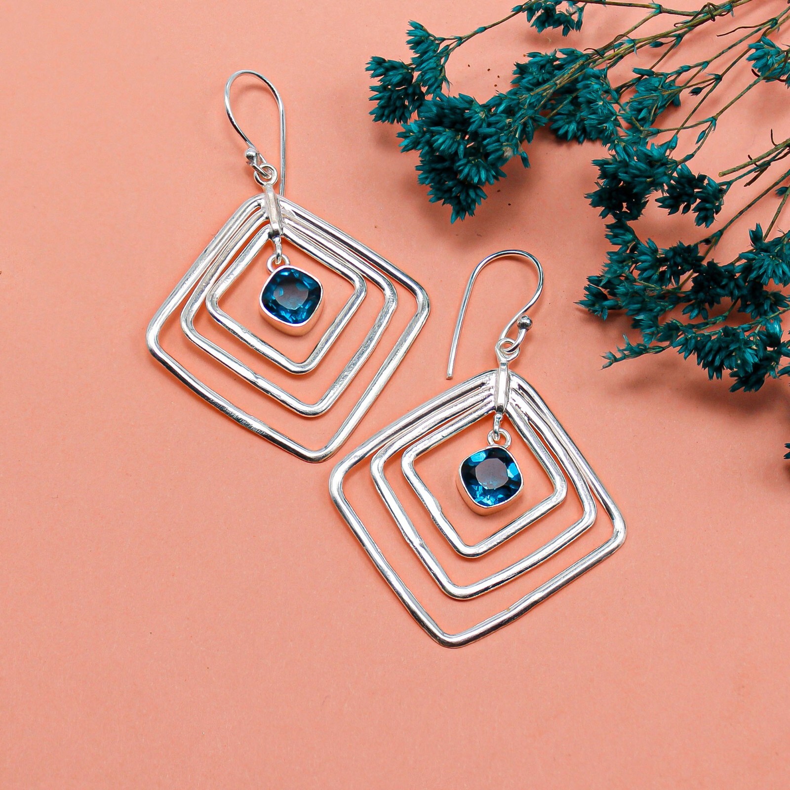 Apatite Drop/Dangle Earrings Handcrafted Silver Unique Gift Jewelry 2.44″