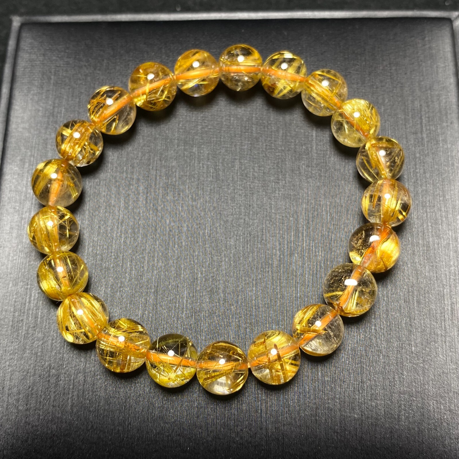 8.7mm Natural Gold Copper Rutilated Quartz Stretch Crystal Beads Bracelet B57