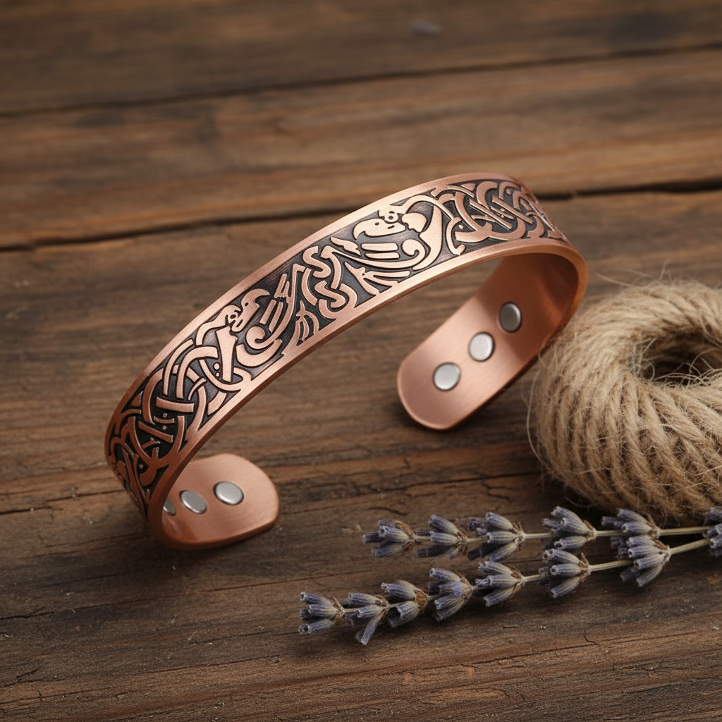 Pure Copper Magnetic Bracelet Arthritis Pain Therapy Healing Cuff Celtic Phoenix