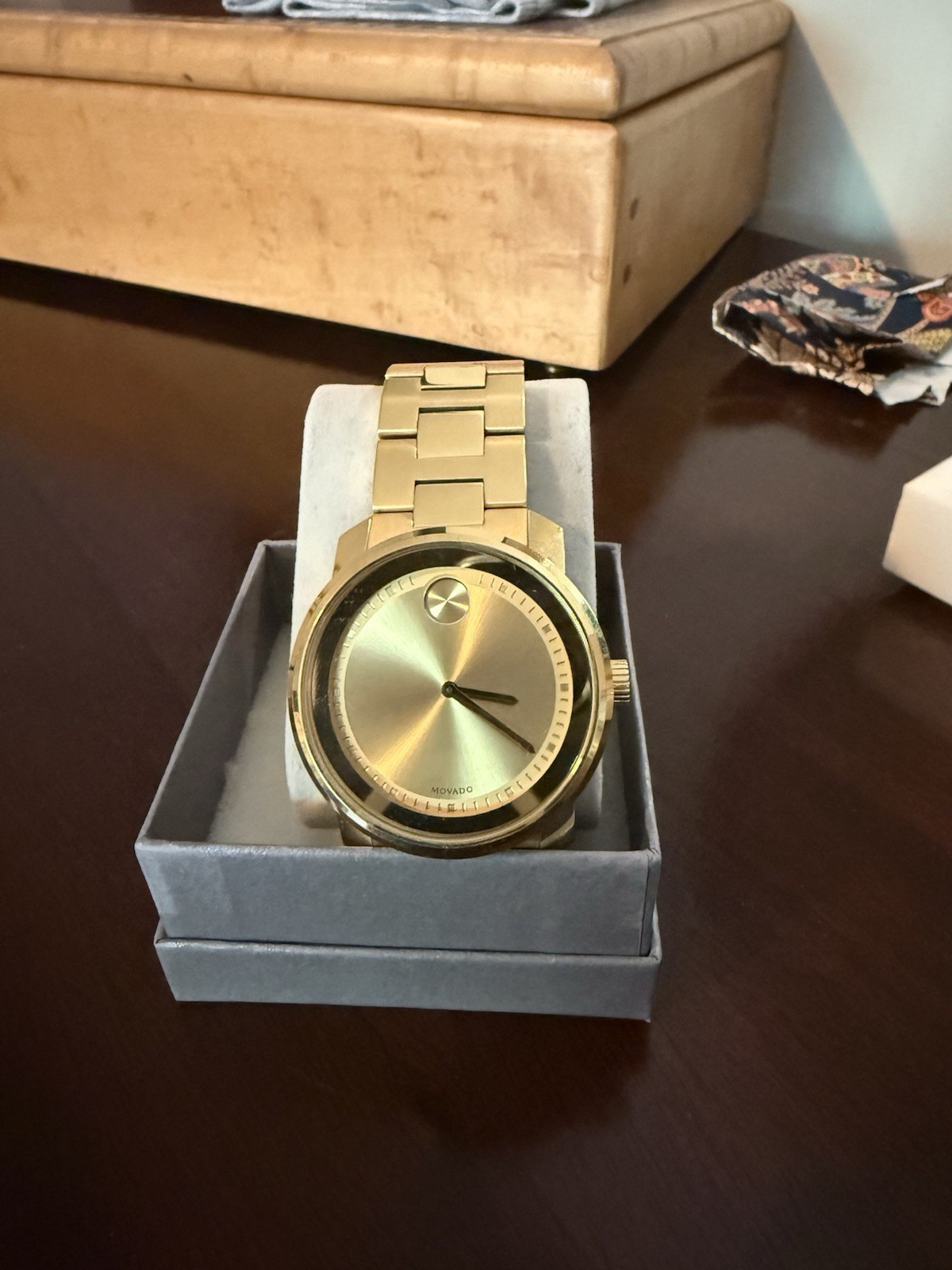 Movado Bold Gold Tone Men’s Quartz Watch 3600258 Dead Battery No Box/Papers