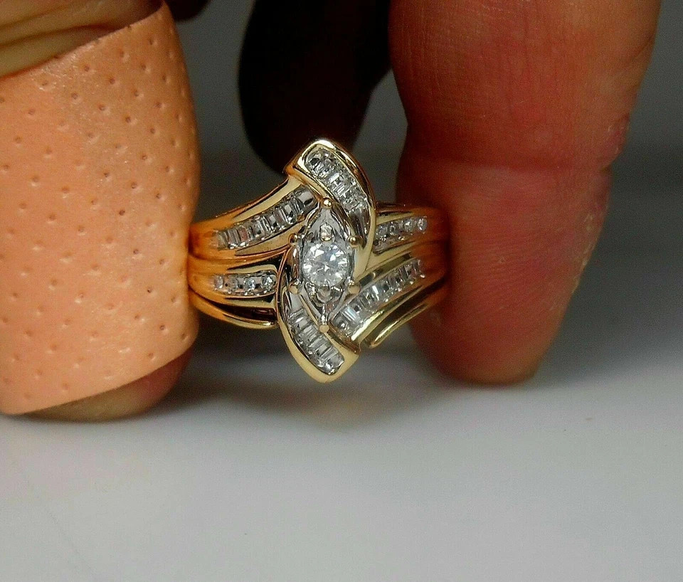 2 Ct Round Baguette Natural Moissanite Engagement Ring Yellow Gold Plated Silver