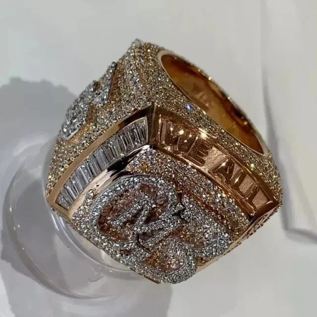 2.80Ct Round Real Moissanite Customize Letter Men’s Ring 14K Rose Gold Plated