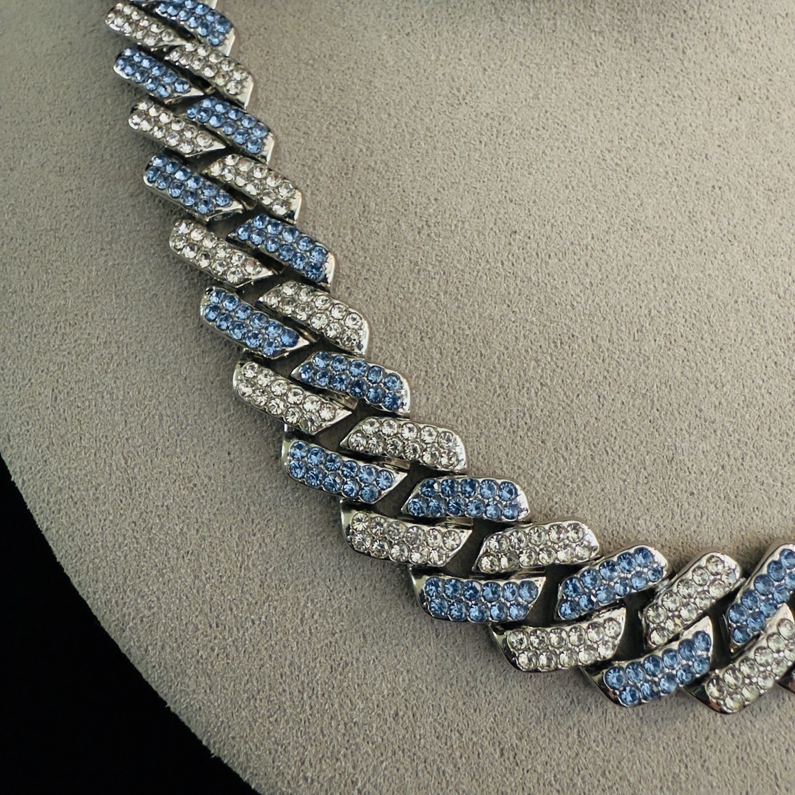 Beautiful Iced Out Cuban Link 14.2mm Thick Rhinestone 16.5in Chain Necklace~NEW