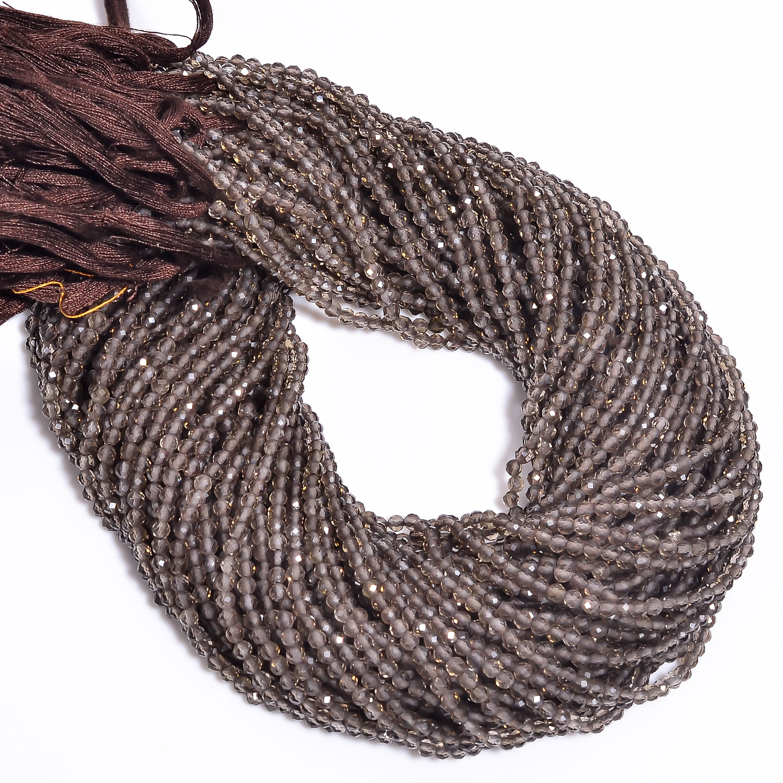 Natural Smoky Quartz Gemstone Round Shape Faceted Beads 3X3mm Strand 12.5″ EB559