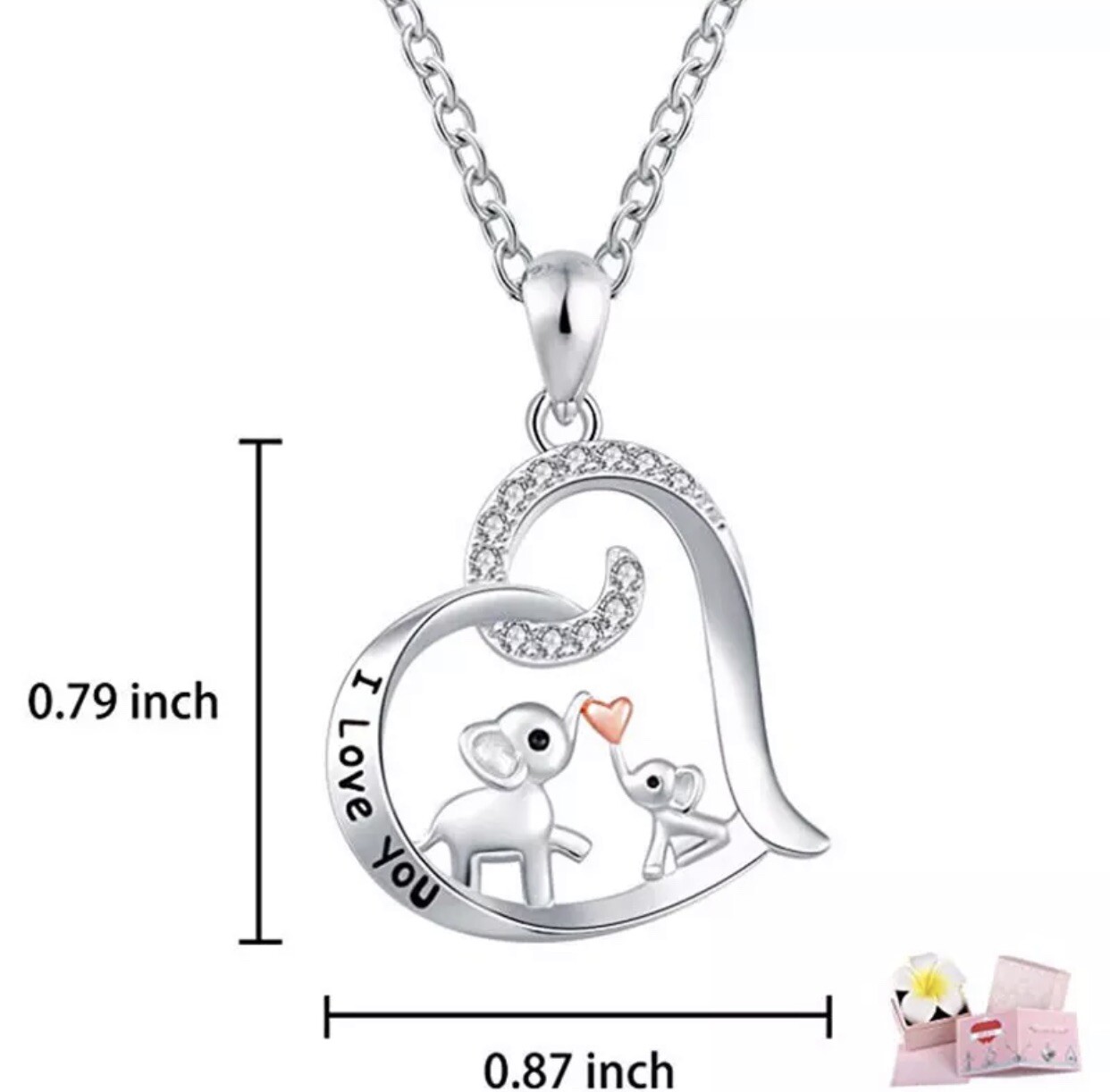 Rhinestone Heart Elephant Pendant necklace w/ love poem for your daughter.