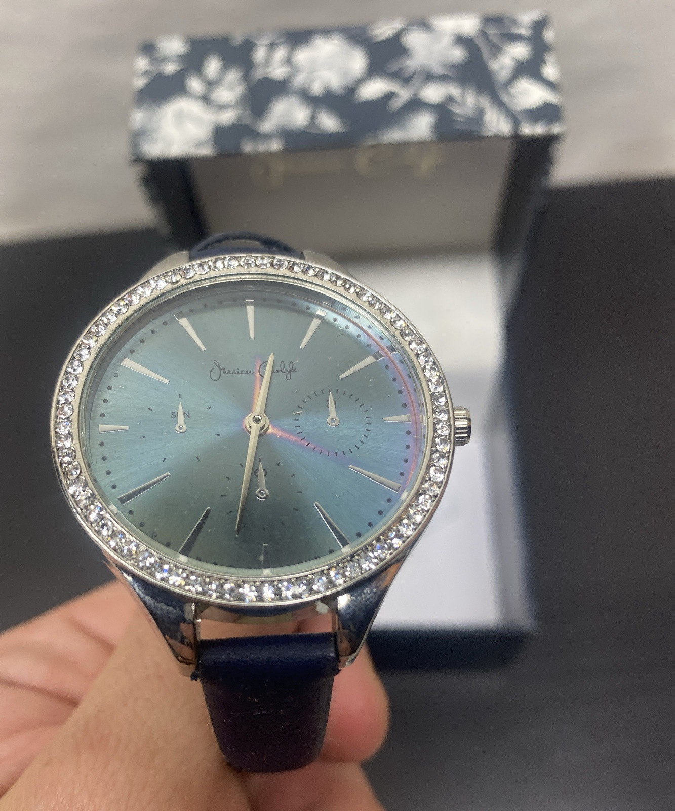 Jessica Carlyle Women Silver Tone Blue Watch Bracelet Bangle Band Set Never Worn