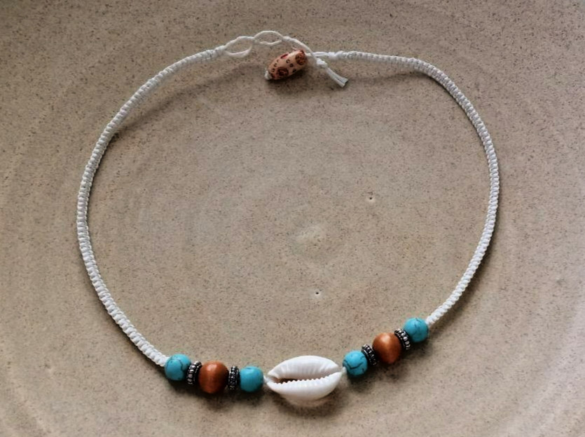 Surfer Macrame Bead &Cowrie Shell Necklace