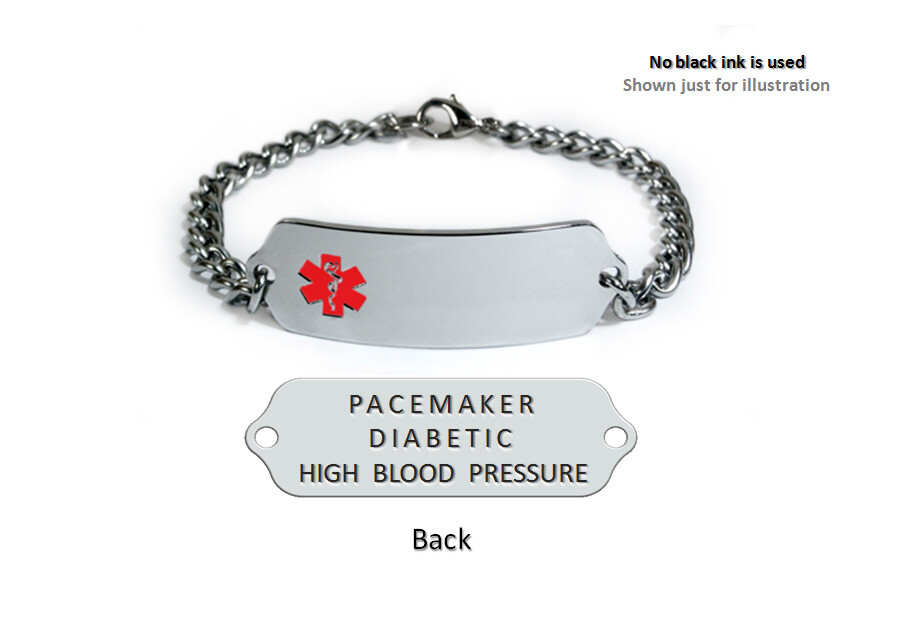 PACEMAKER DIABETIC HIGH BLOOD PRESSURE Medical Alert ID Bracelet. Free Card!