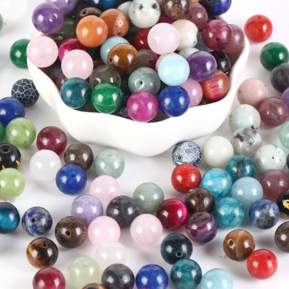 Natural-Gemstone Round Spacer Loose Beads Jewelry Making 4mm 6mm 8mm 10mm 12mm