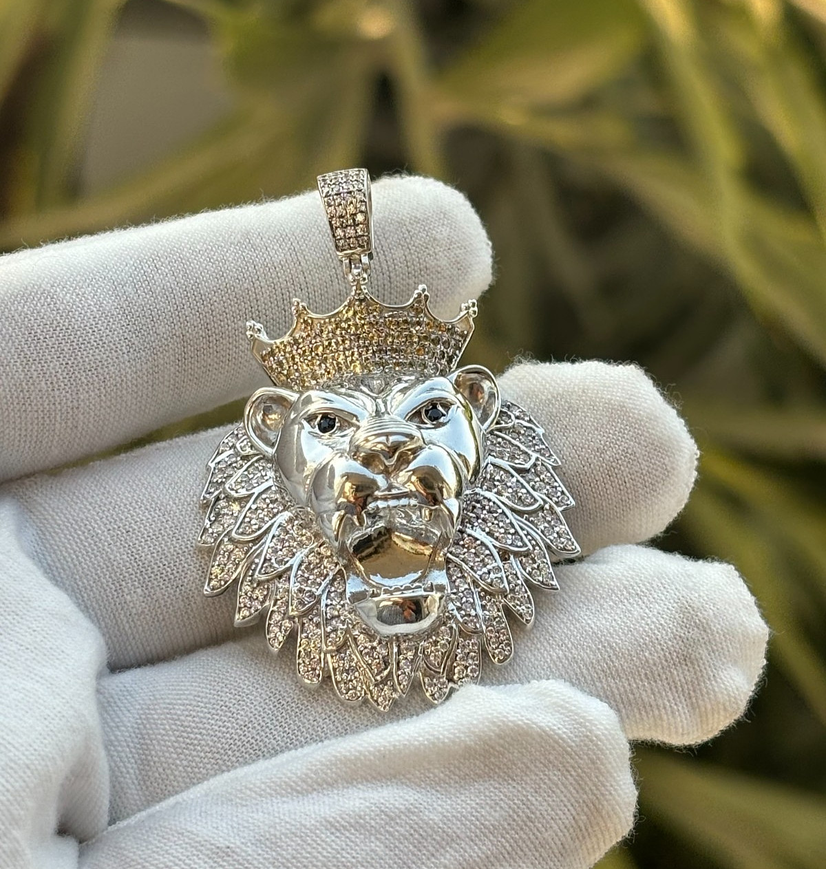 2.80Ct Round LabCreated Diamond Lion Face Necklace Pendant 14K White Gold Plated