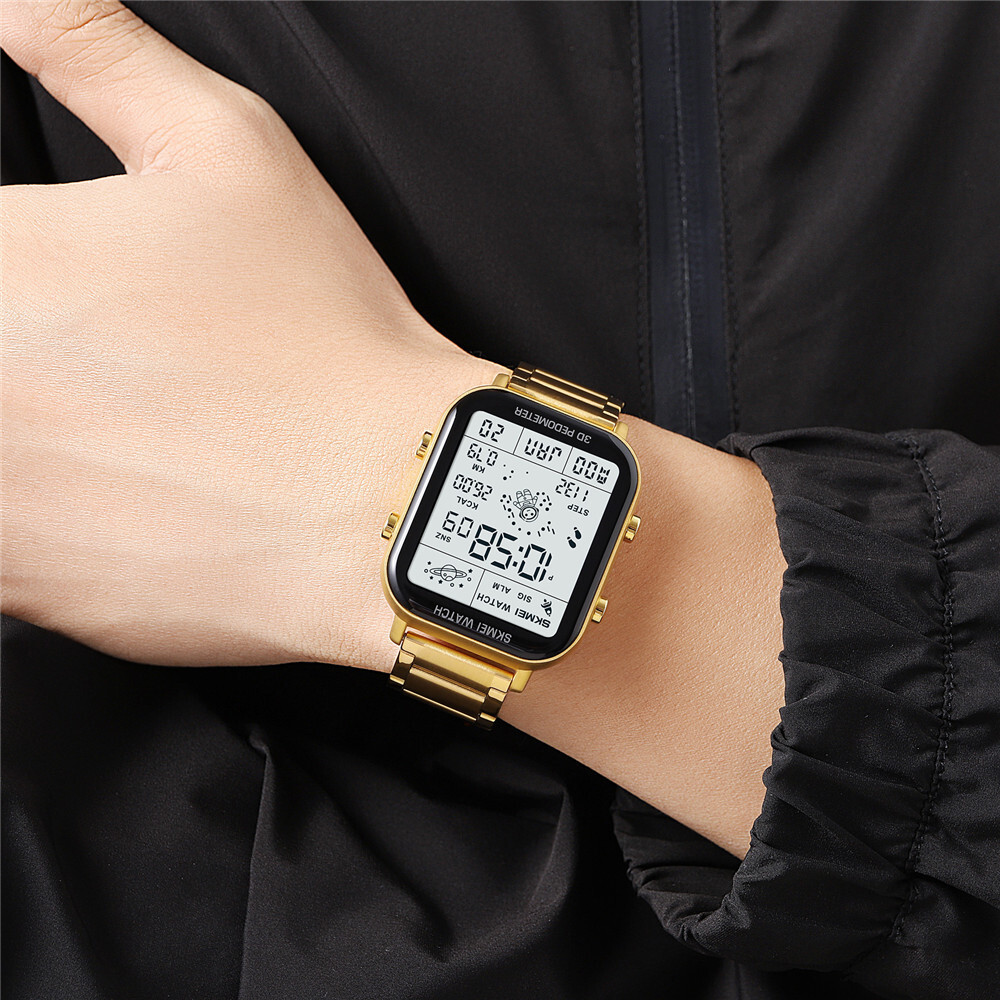 NEW Men Watch Rectangle Digital Wristwatch Full Steel Electronic Digital Watch