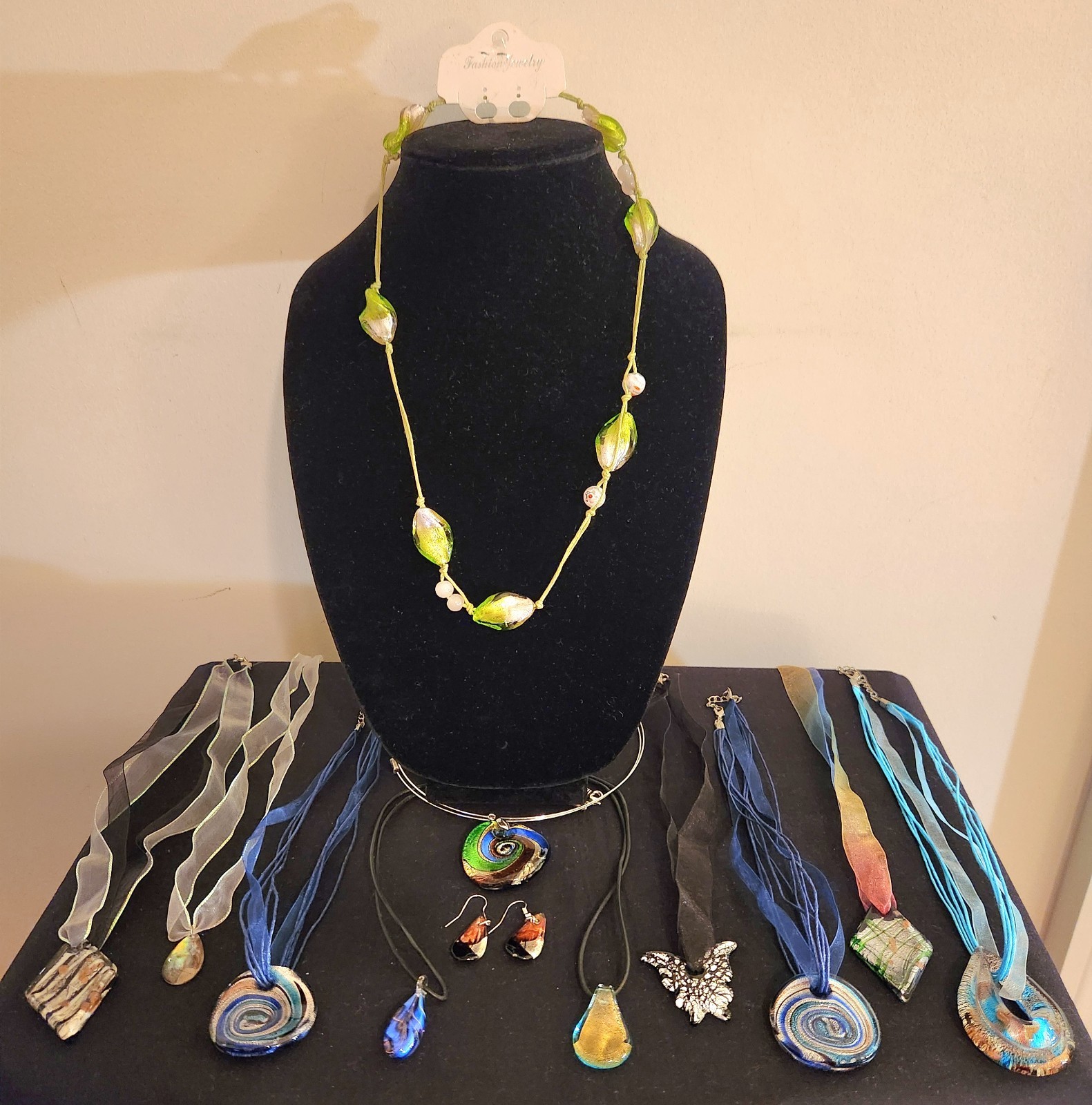 Vintage To Modern Lampwork Jew Lot-Pendants, Station Necklace, Earrings 13Pcs