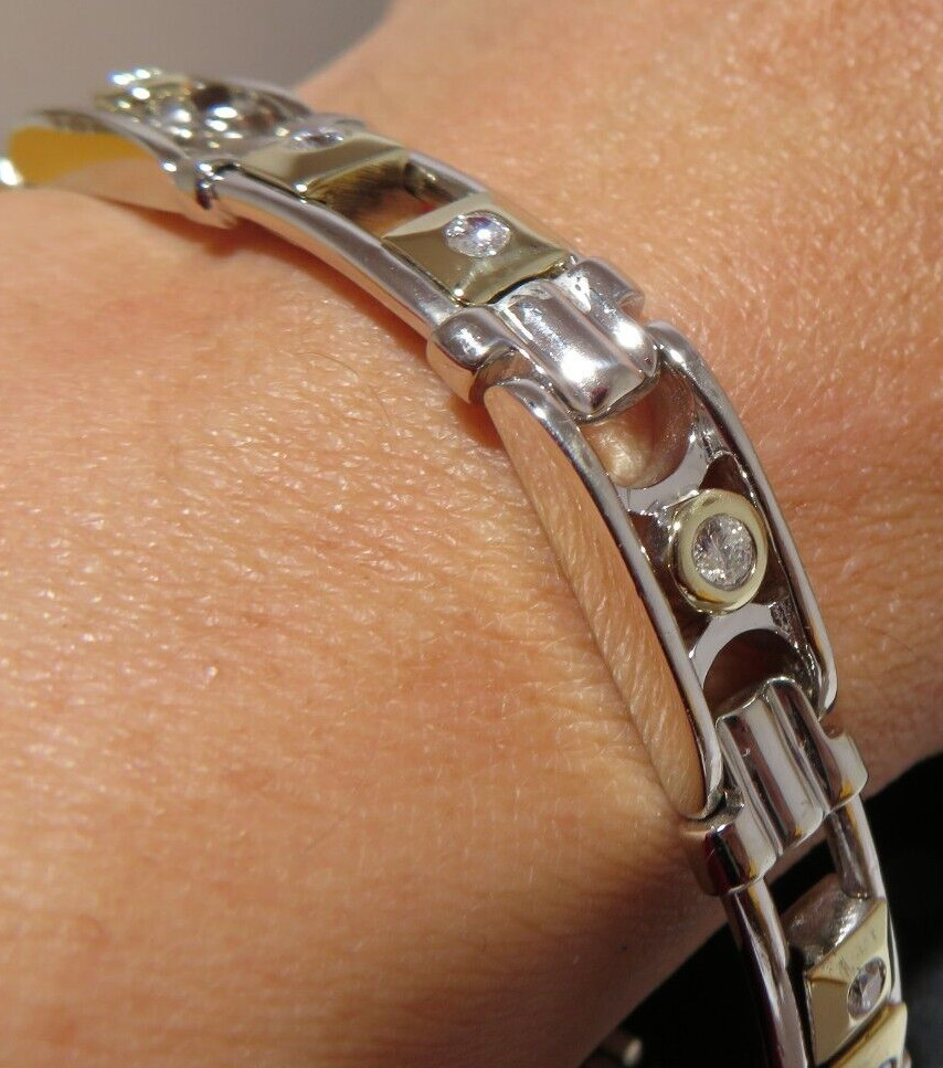14K 2TONE MEN’S DIAMOND BRACELET 0.90 tcw 8″ LONG 9.21 MM WIDE 42.13gr (AI-2285)