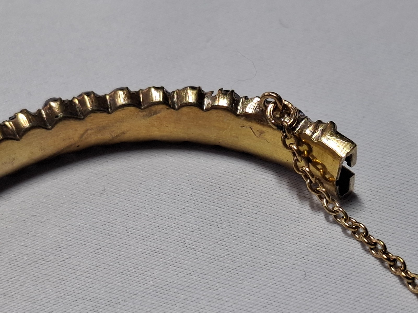 Solid Antique Gold Plated Bangle With Safety Clasp Red Garnets