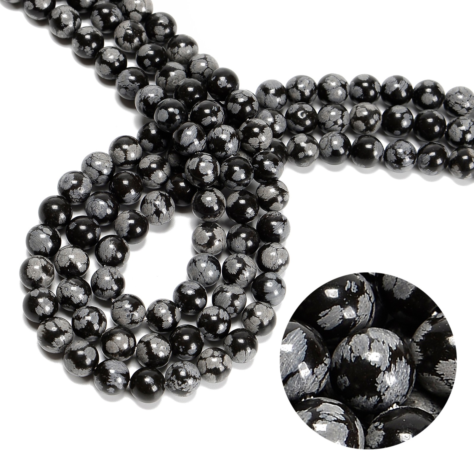 Snowflake Obsidian Smooth Round Beads 2mm 4mm 6mm 8mm 10mm 12mm 15.5″ Strand
