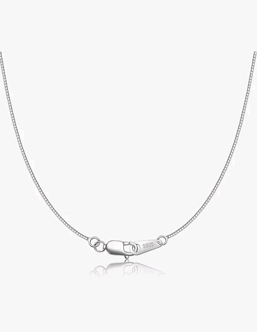 925 Sterling Silver Chain Necklace for Women 0.8mm Box Chain, Italian 18inch