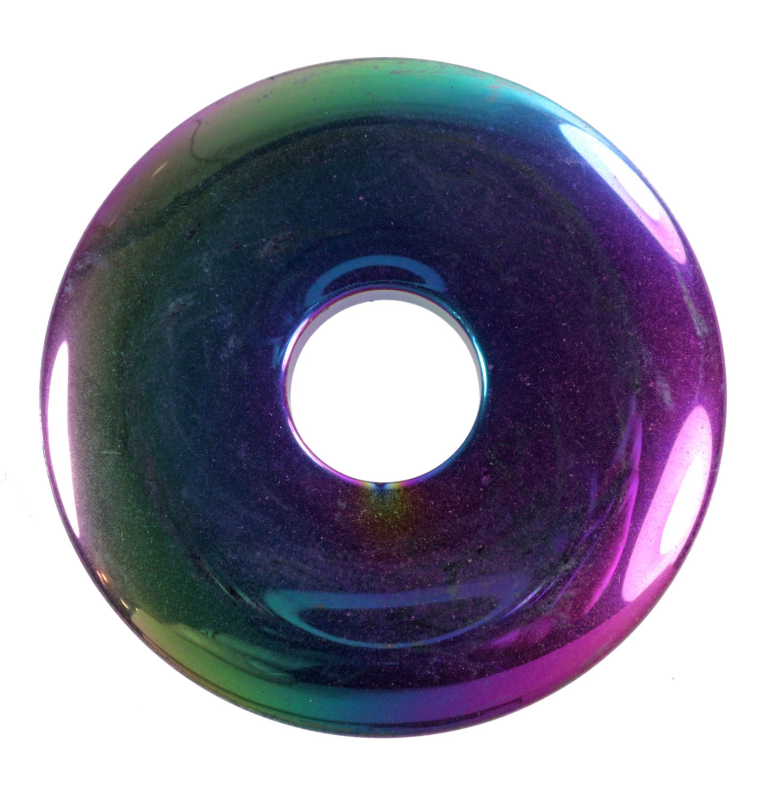 Regenbogen Hämatit Donut Anhänger Edelstein 40 mm Scheibenstein Pi Stein