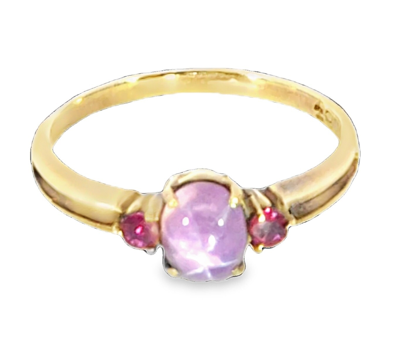 Pink Star Sapphire and Ruby Natural Genuine Gemstone ,14 kt yellow Ring H70