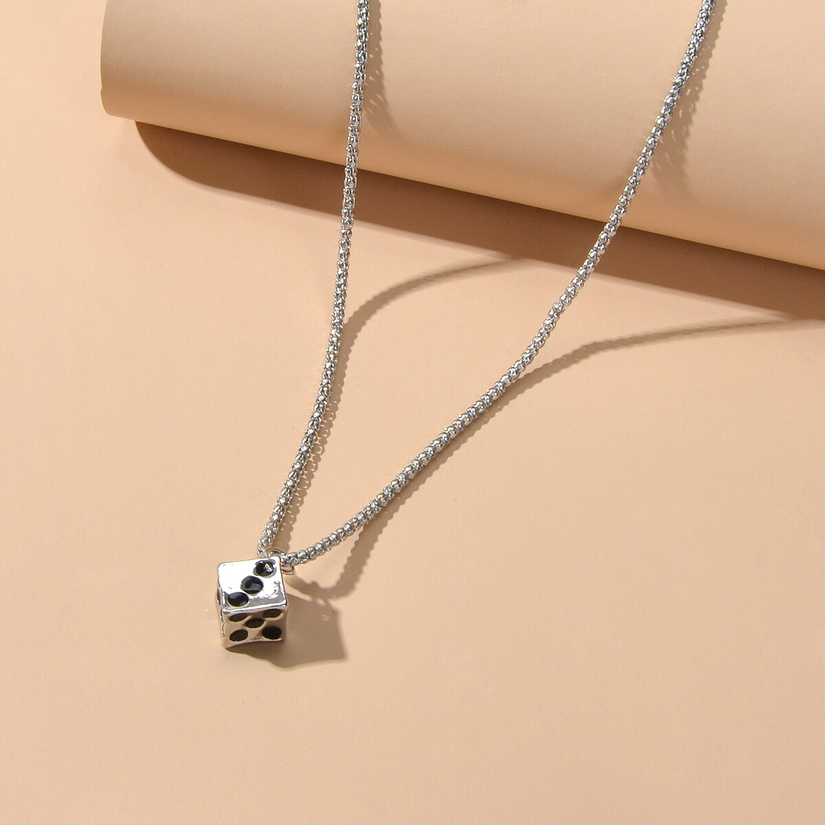 Silver Chain Dice Pendant Necklace Women Men Punk Goth Hip Hop Style Jewellery
