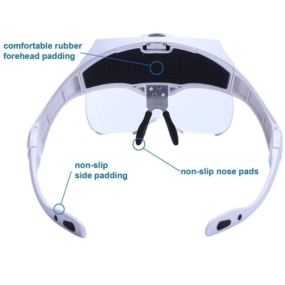 LED Head Magnifier Rechargeable Headband Magnifying Glasses Jeweler Loupe Light