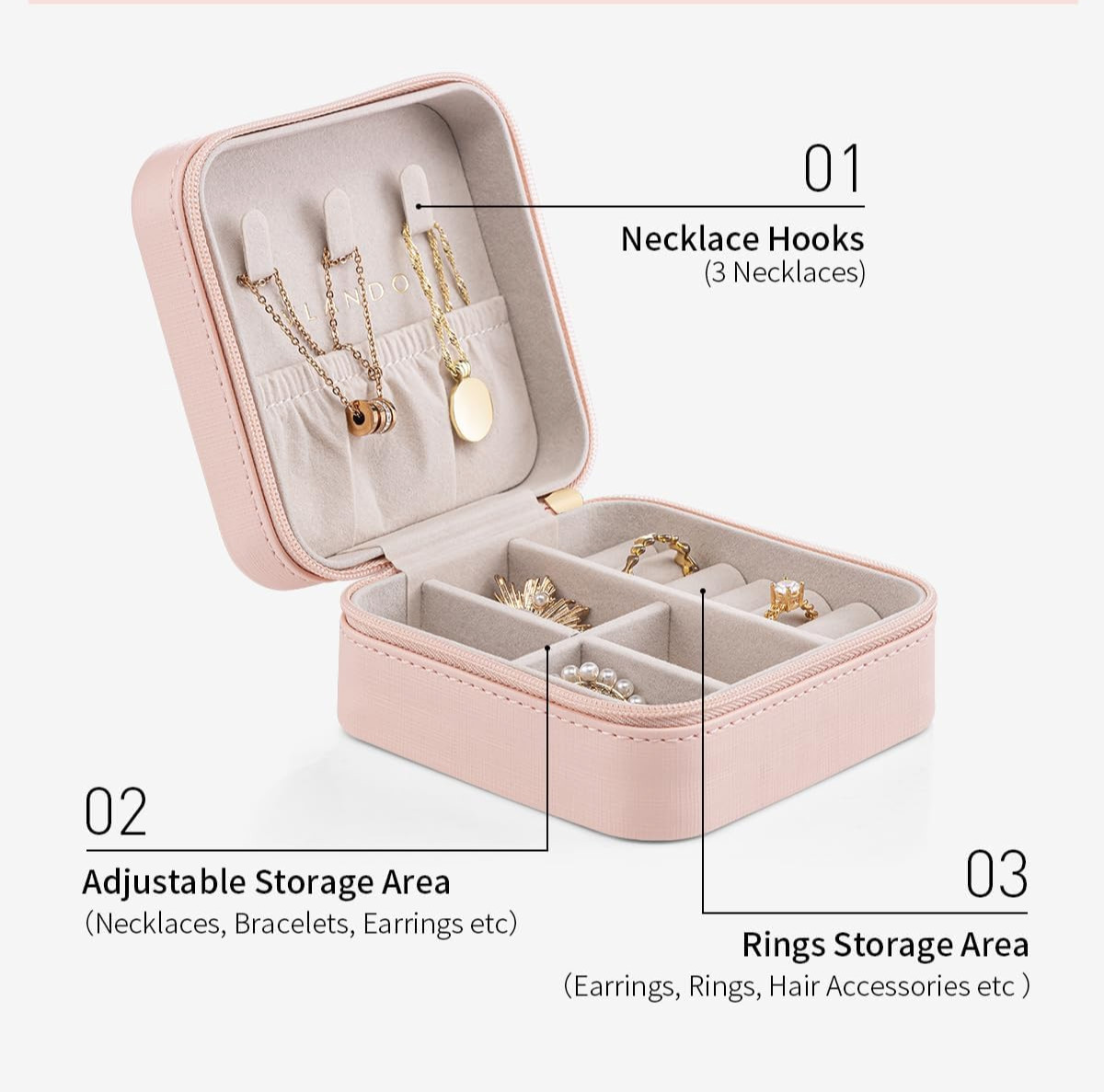 Travel Jewelry Case – Stocking Stuffers for Teen Girls Small – HOT PINK