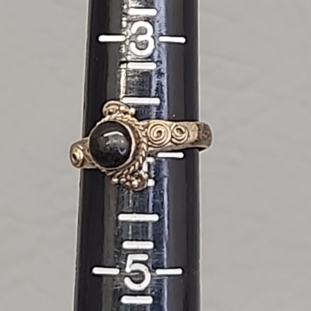 Black Onyx Ring Sterling Silver 925 Handmade Swirls Small Size 4