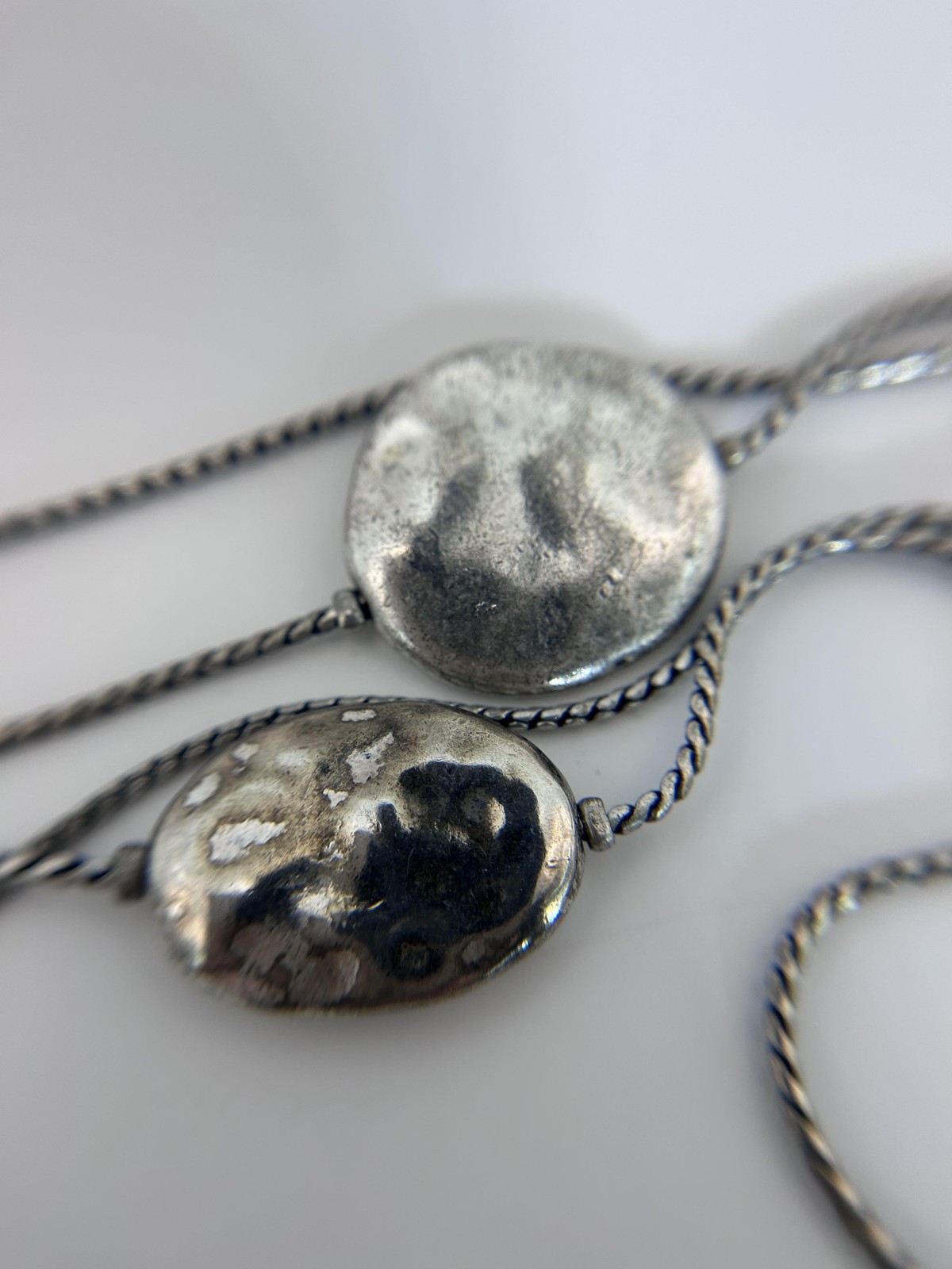 Chico’s Necklace Silver Layered Hammered Nugget Station Long 36 In