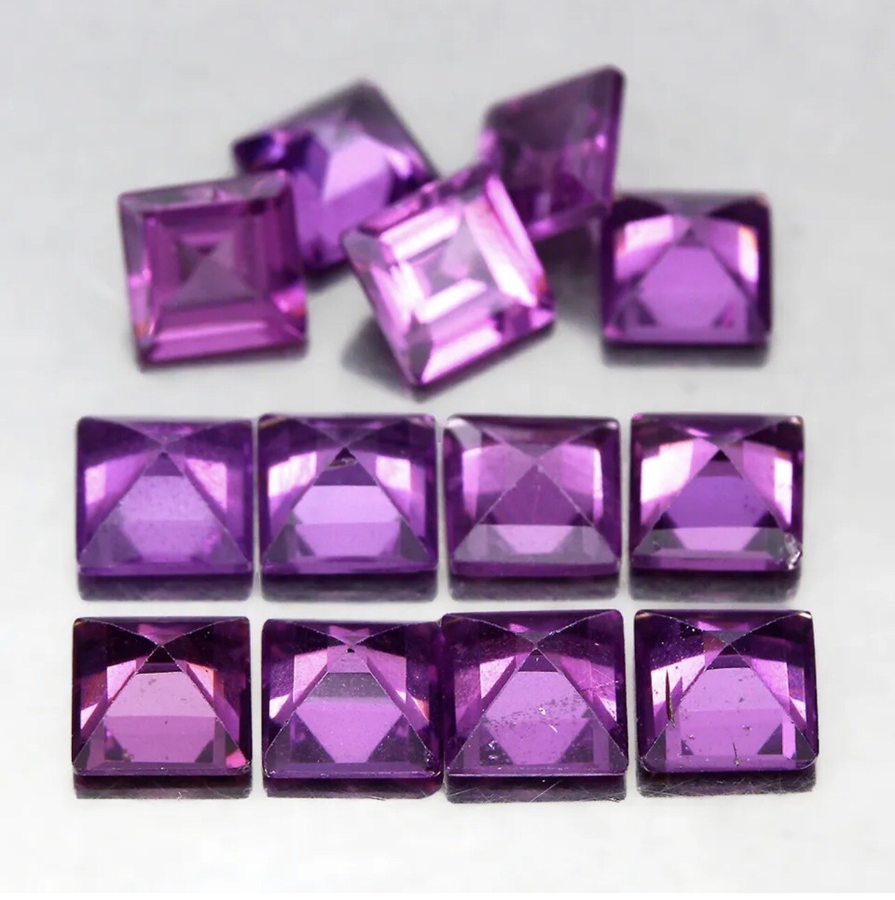 Natural Square Cut Lot 13pcs 5.37ct 4mm Neon Purple Rhodolite Garnet Unheated