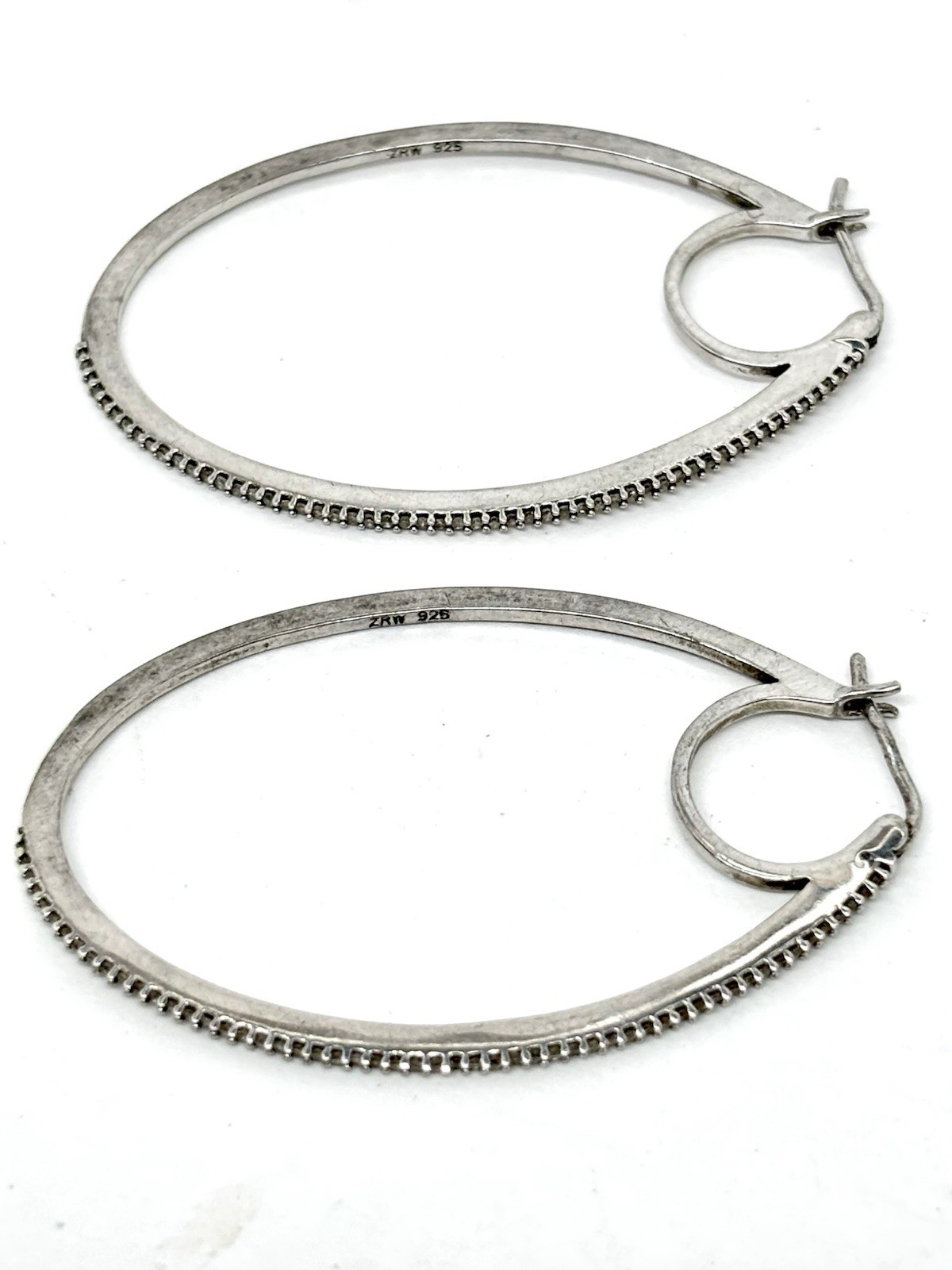 Large Sterling Silver Hoop Earrings w/ Diamond Accents Melee Zales Classic Style
