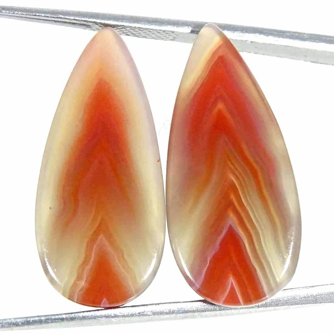 20.50Cts Natural Botswana Agate Pear Pair Cabochon Loose Gemstone 11x25x4mm
