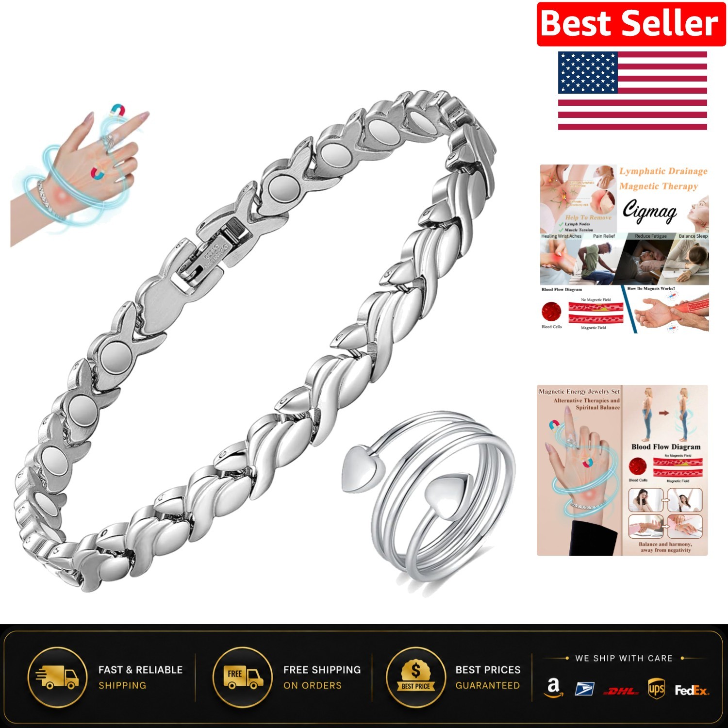 Chic Women’s Adjustable Titanium Bracelet with Strong Magnetic Therapy Benefits