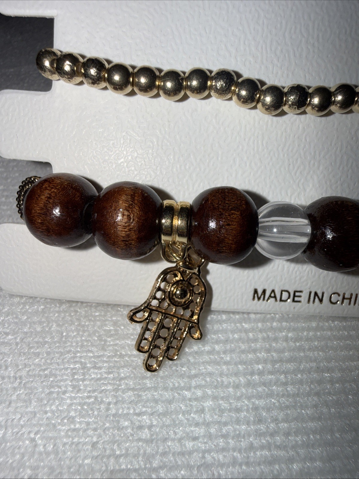 Dark Brown Wood Beaded Charm Stretch Bracelet By Linda