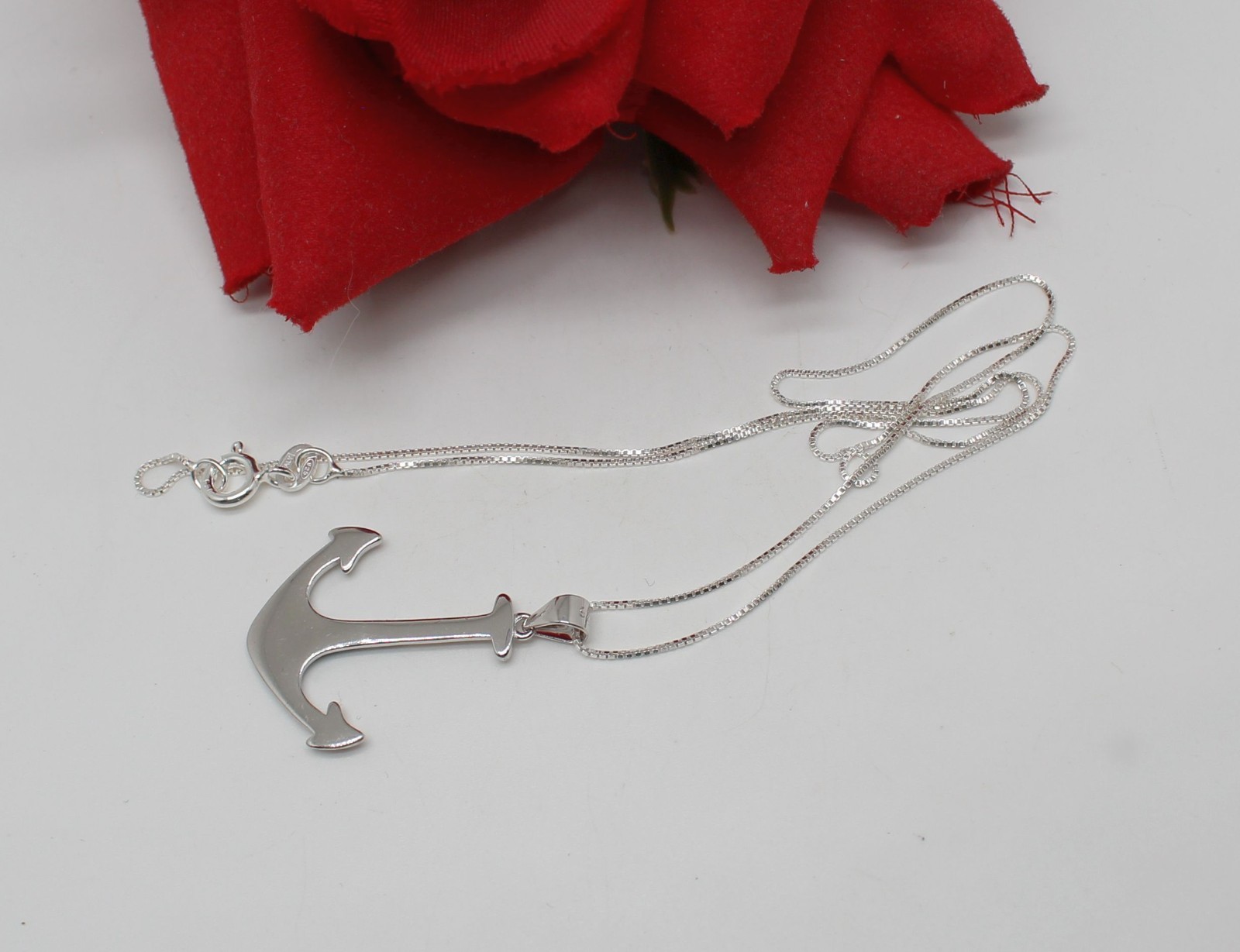 Sterling Silver Imitation Opal Boat Anchor 3.29g 18″ Necklace CAT RESCUE
