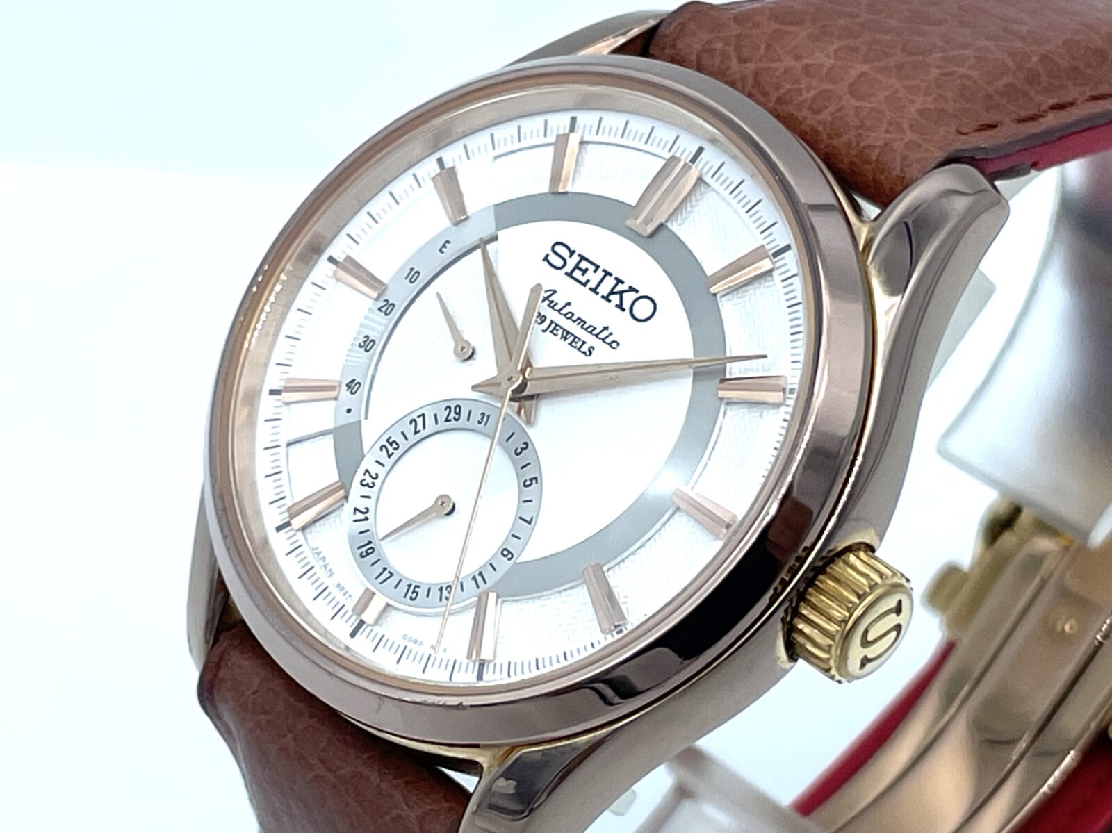 Near MINT SEIKO PRESAGE Automatic Watch Rose Gold 6R27-00B0 SARW004 New Band