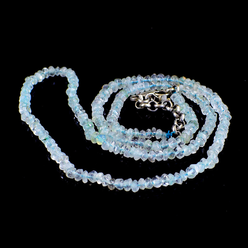 145.00 Cts Natural Round Shape Faceted Blue Aquamarine Beads Necklace NK- 19MK3