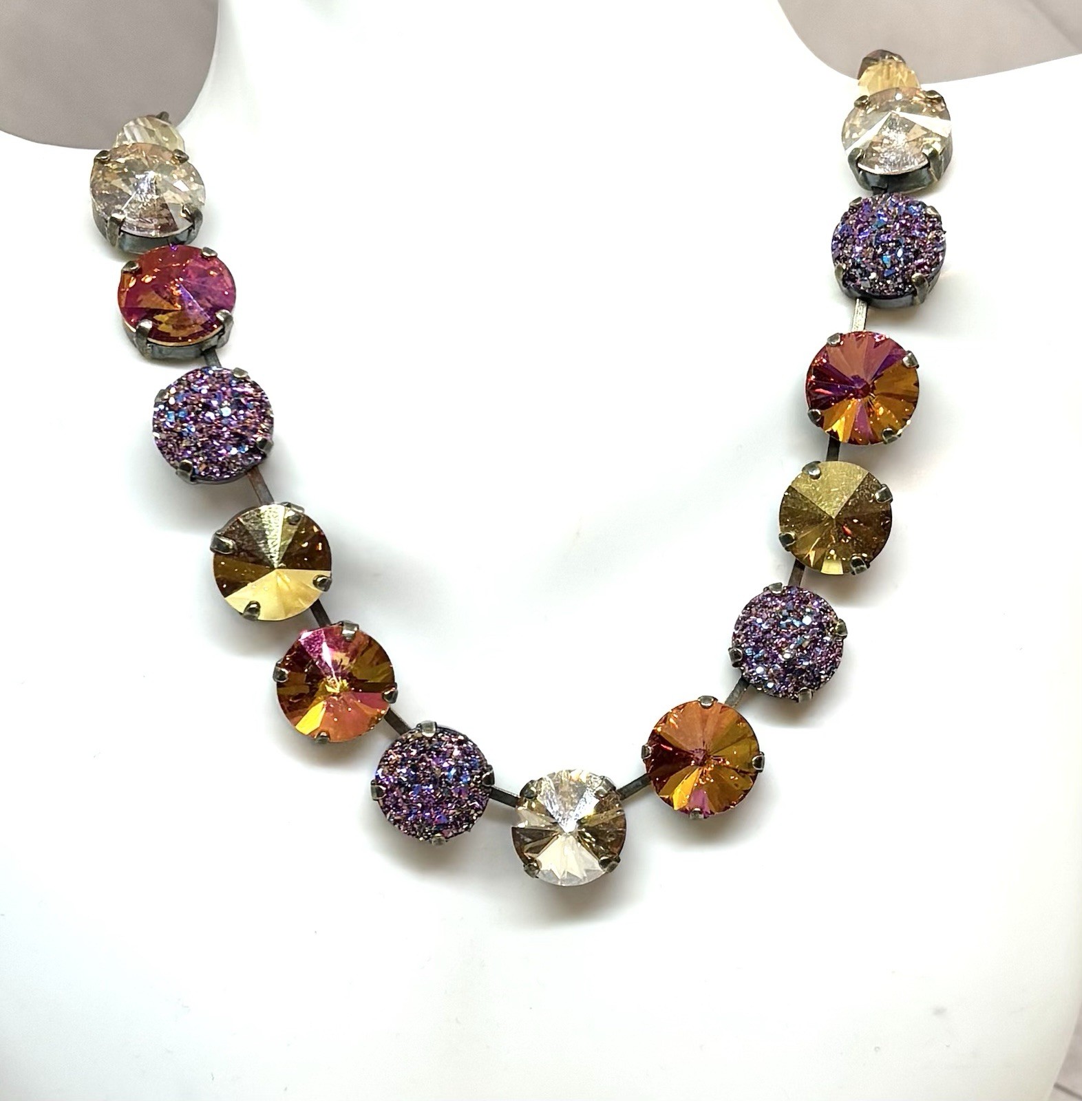 Brass Plated Orange Glitter Gold Cup Chain Statement Necklace With Beads