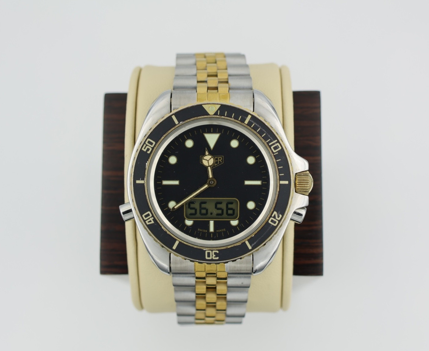 Pre TAG Heuer Jumbo 980.027 Mens 1000 Series Watch Black Gold Ana-Digital Rare