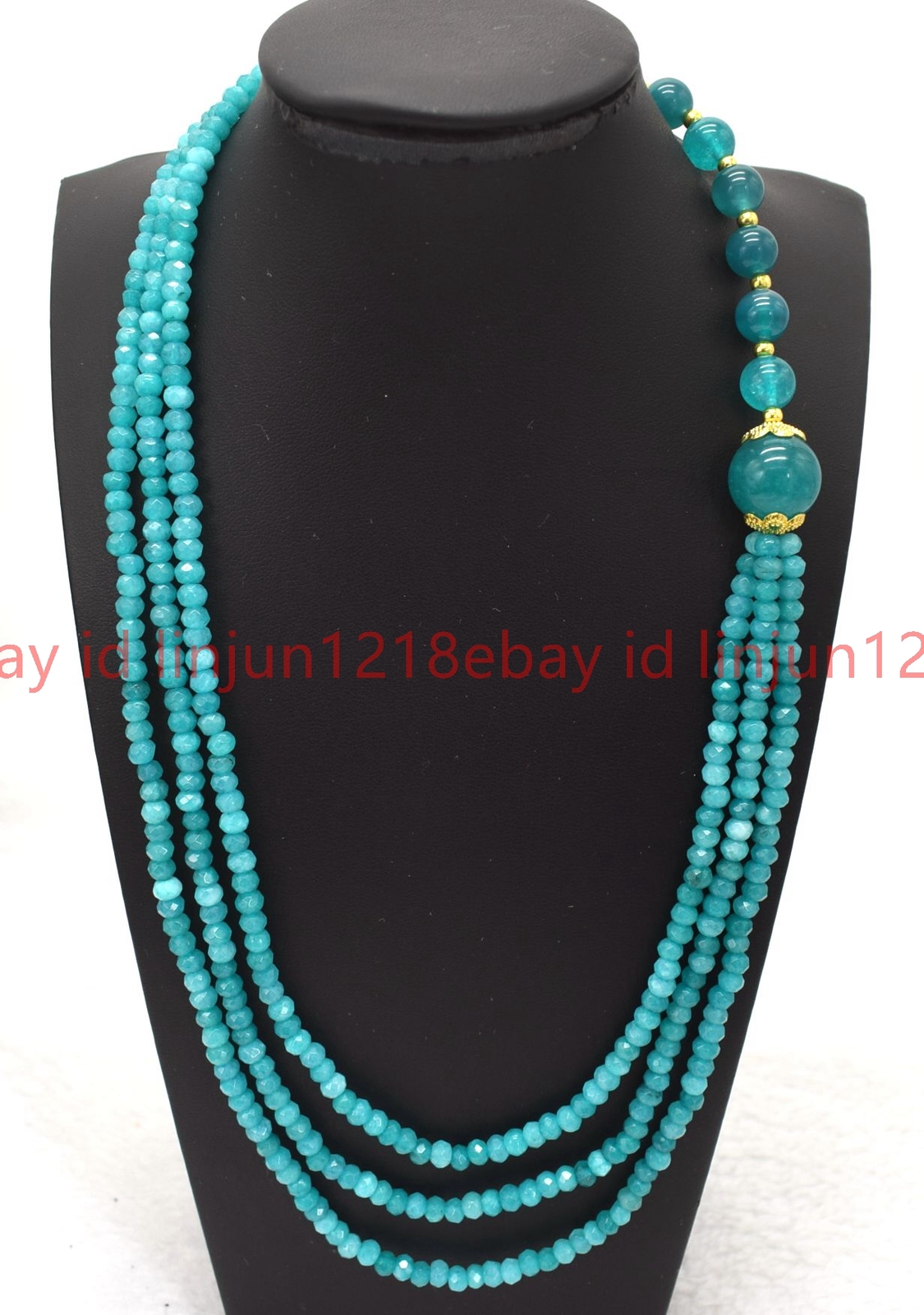 3 Row New 2x4mm Faceted Blue Amazonite Rondelle Gemstone Beaded Necklace 17-19in