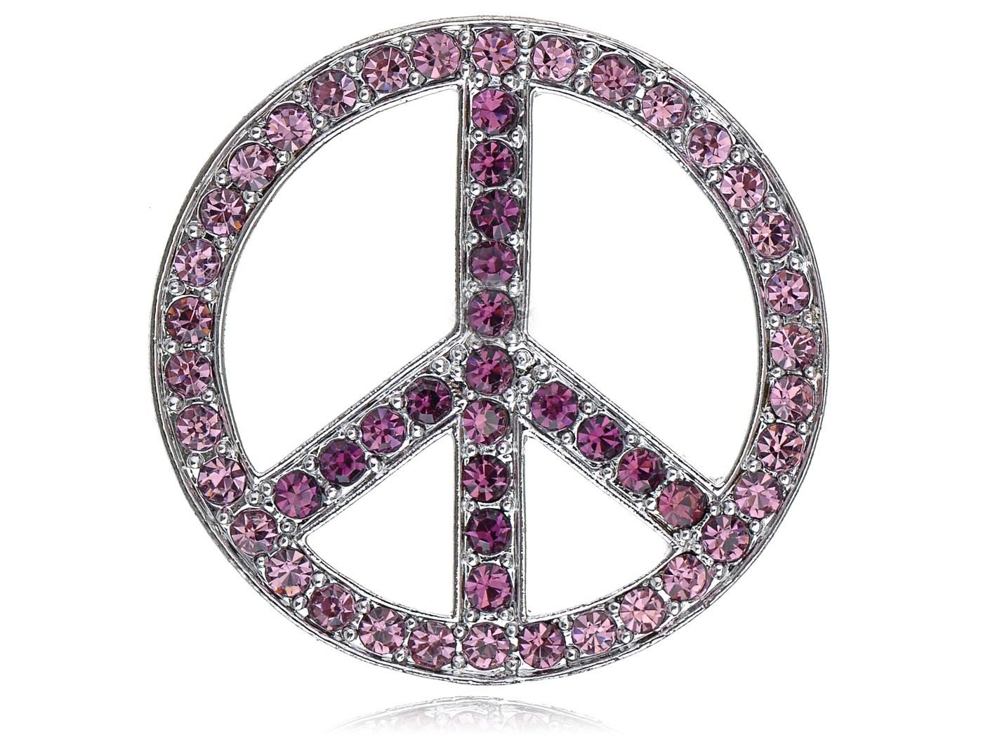 Silver Tone Peace Sign Brooch Crystal Rhinestone Retro Fashion Pin Jewelry Gift