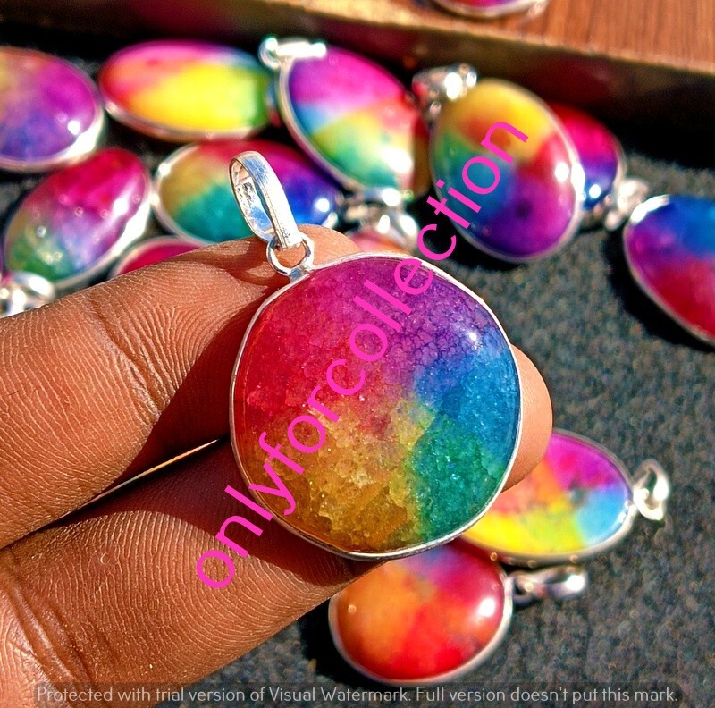 Rainbow Solar Quartz Gemstone 925 Sterling Silver Plated Wholesale Pendants Lot