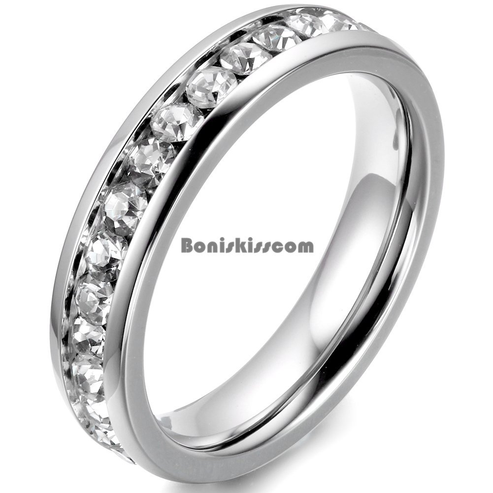 Stainless Steel Eternity Cubic Zirconia Cz Love Wedding Engagement Promise Ring