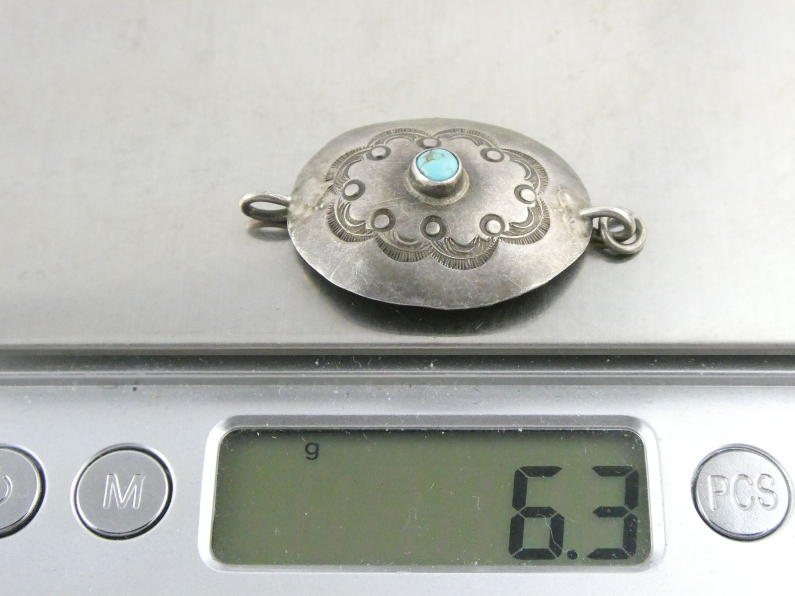 Southwestern Unmarked Sterling Silver Turquoise Pendant Charm 6.3g 1.75 Inches